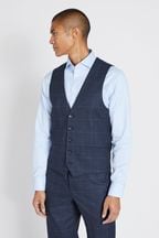 MOSS Regular Fit Blue With Khaki Check Suit Waistcoat