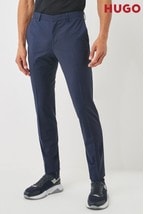 HUGO Navy Blue Slim-Fit Wool Blend Trousers