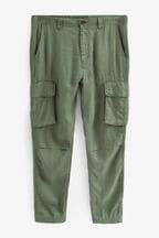 Khaki Green 100% Linen Cargo Trousers