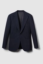 Reiss Navy Bold Slim Fit Wool Single Breasted Blazer