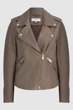 Reiss Taupe Gigi Leather Biker Jacket