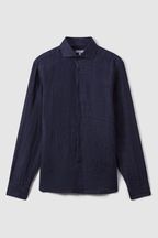 Reiss Navy Ruban Linen Button-Through Shirt