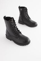 Black Leather Standard Fit (F) Warm Lined Lace Up Boots