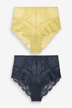 Green/Navy Blue High Rise Lace Knickers 2 Pack
