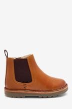 Tan Brown Standard Fit (F) Warm Lined Leather Chelsea Boots