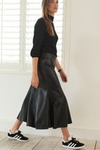 Black PU Midi Skirt
