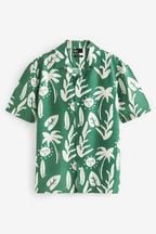 Green/White EDIT Short Sleeve Shirt with Cuban Collar