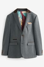 Grey Tailored Trimmed Donegal Fabric Suit Jacket