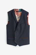 Navy Blue Trimmed Herringbone Fabric Suit Waistcoat