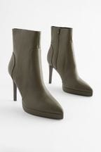 Khaki Green Forever Comfort® Point Toe Heeled Platform Boots
