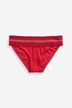 Red Embroidered Shirred High Leg Bikini Bottoms