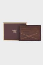 OSPREY LONDON The X Stitch Leather RFID Card Slip Brown Wallet