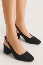Simply Be Black Flexi Sole Kitten Heel Slingback Block Heel Shoes