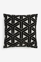 Black/White 50 x 50cm Geometric Flock Cushion
