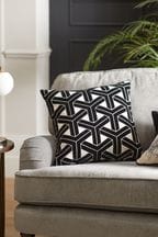 Black/White 50 x 50cm Geometric Flock Feather Filled Cushion