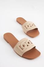 Cream Premium Leather Flat Cut Out Detail Mule Sandals