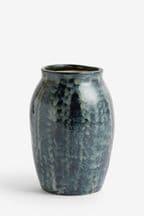 Navy Blue Reactive Ceramic Textured Flower Vase