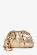Gold Leather Snap Chain Clutch