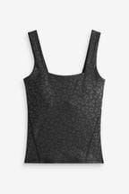 Black Embossed Leopard Print Atelier-lumieresShops Active Longline Sports Vest