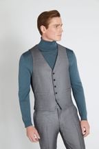 MOSS x Reda Slim Fit Grey Sharkskin Suit: Waistcoat