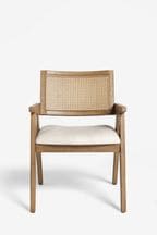 Contemporary Tweed Linen Bronx Wood Effect Abel Arm Dining Chair