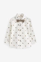 White Smart Print Shirt With Bow Tie (3mths-7yrs)