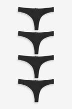 Black Thong Cotton Rich Knickers 4 Pack
