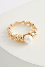 Gold Tone Recycled Metal Pearl Twist Ring