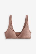 self. Mink Brown Ribbed Non Wire Plunge Pull-On Crop Bra