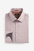 Neutral Brown Geometric Slim Fit Single Cuff Signature Trimmed Shirt