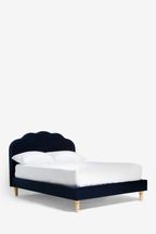 Soft Velvet Navy Blue Madeline Scalloped Upholstered Bed Frame
