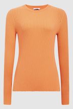 Reiss Orange Elle Slim Fit Ribbed Crew Neck Split Sleeve Jumper