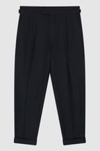Reiss Navy Borough Relaxed Fit Twill Trousers