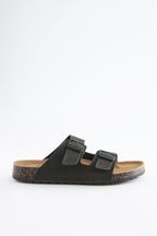 Black Leather Double Strap Sandals