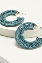 Denim Turquoise Blue Wrap Hoop Earrings