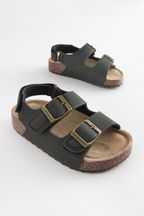 Black Standard Fit (F) Cushioned Footbed Double Buckle Touch Fastening Corkbed Sandals