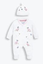 JoJo Maman Bébé White Jemima Puddle-Duck Cotton Baby Sleepsuit & Hat Set