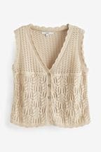 Ecru Cream Crochet Gem Button Vest