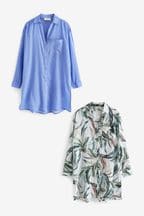 Blue/White Leaf Beach Shirts 2 Pack