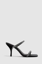 Reiss Black Cai Crystal Mid Heel Sandals