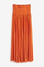 Rochelle Orange Satin Pleated Midi Skirt