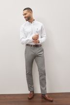 Grey Slim Printed Belted Soft Touch Chino Trousers