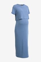 Light Blue Maternity Nursing Short Sleeve Dress