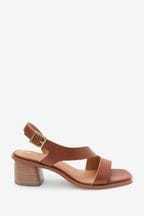 Tan Brown Forever Comfort® Leather Asymmetric Block Heel Sandals