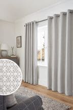 Grey Atelier-lumieresShops Textured Mini Geometric Eyelet Lined Curtains
