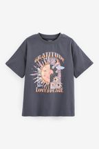 Charcoal Grey/Purple - Koszulka o kroju oversize z grafiką (3–16 lat)