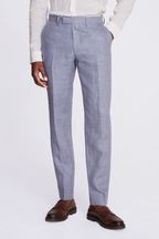 MOSS Blue Tailored Fit Dusty Linen Trousers
