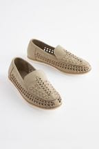 Stone Natural Woven Detail Contrast Sole Loafers