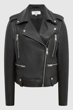 Reiss Black Santiago Leather Biker Jacket