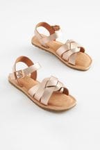 Rose Gold Standard Fit (F) Woven Leather Sandals